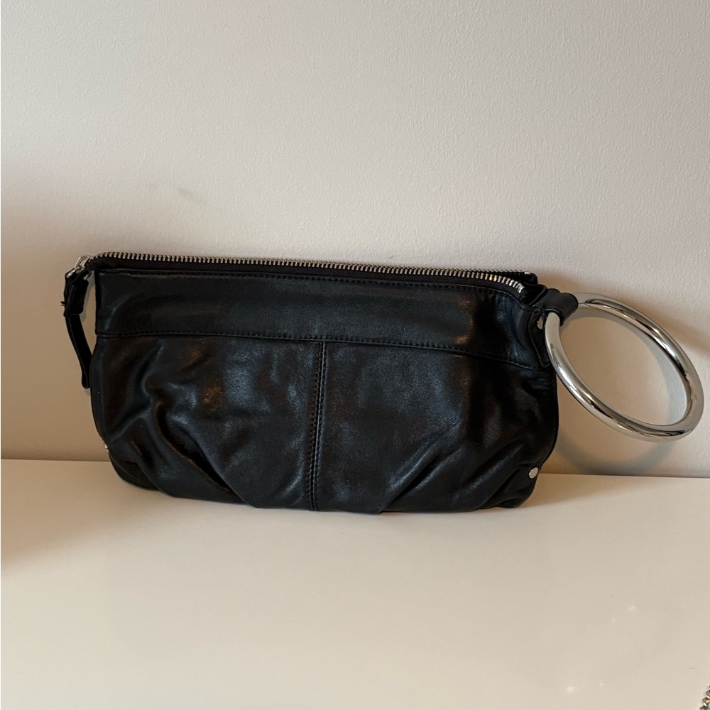 Kenneth Cole ClutchElegant Black Leather Clutch with Silver Ring